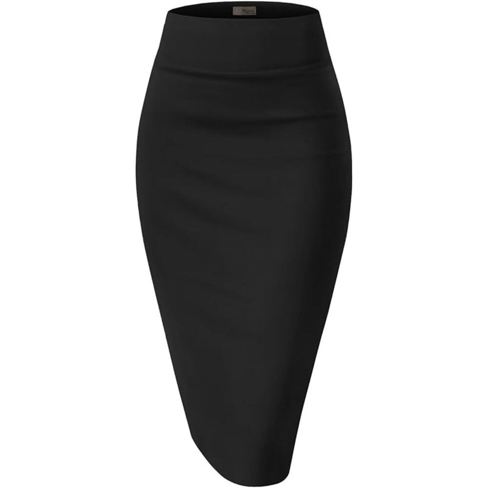 Hybrid & Company Women High Waist Ponte Pencil Skirt Below Knee Stretch Black 1X